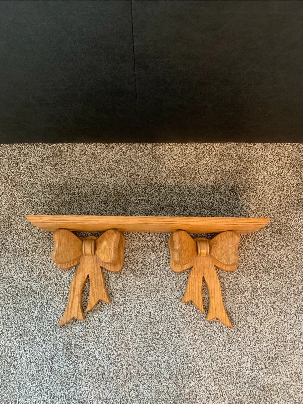 Vintage Wood Wall Shelf with Double Bow Design Cottagecore Plate Groove